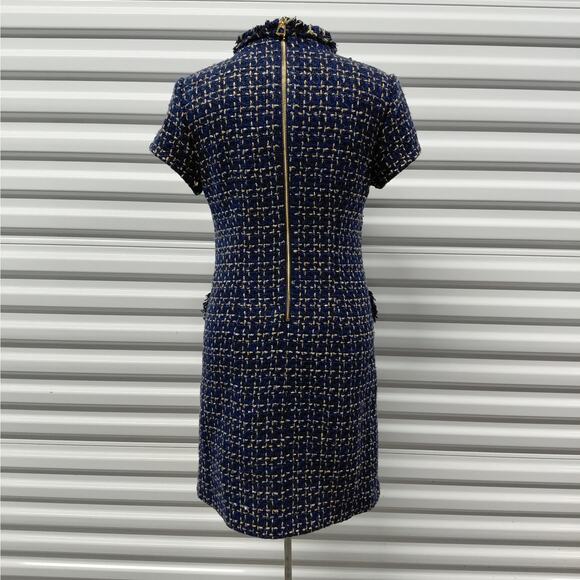 Sail to Sable Dress Womens Sz 2 Navy Blue Tweed Bouclé Luxury Retro Office Chic - Picture 3 of 11